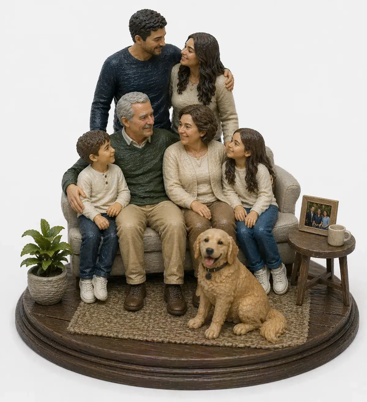 Figura de familia completa personalizada en 3D — padres, hijos y mascotas