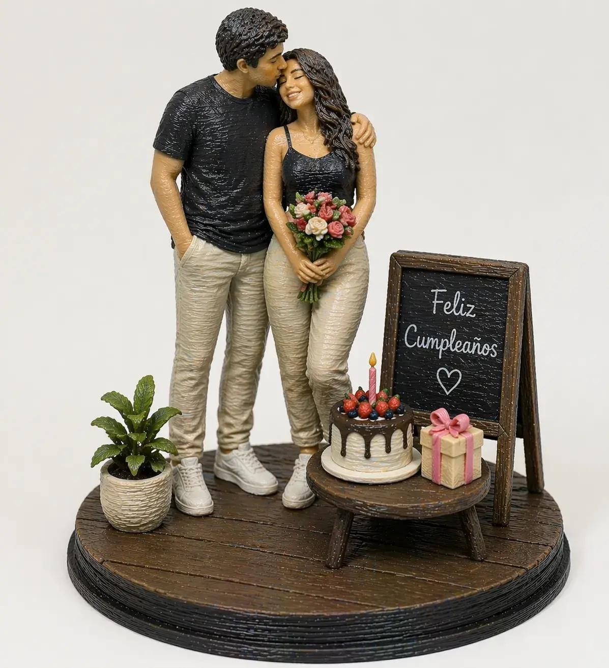 Figura de pareja de novios personalizada en 3D con color real completo — TuEsencia3D