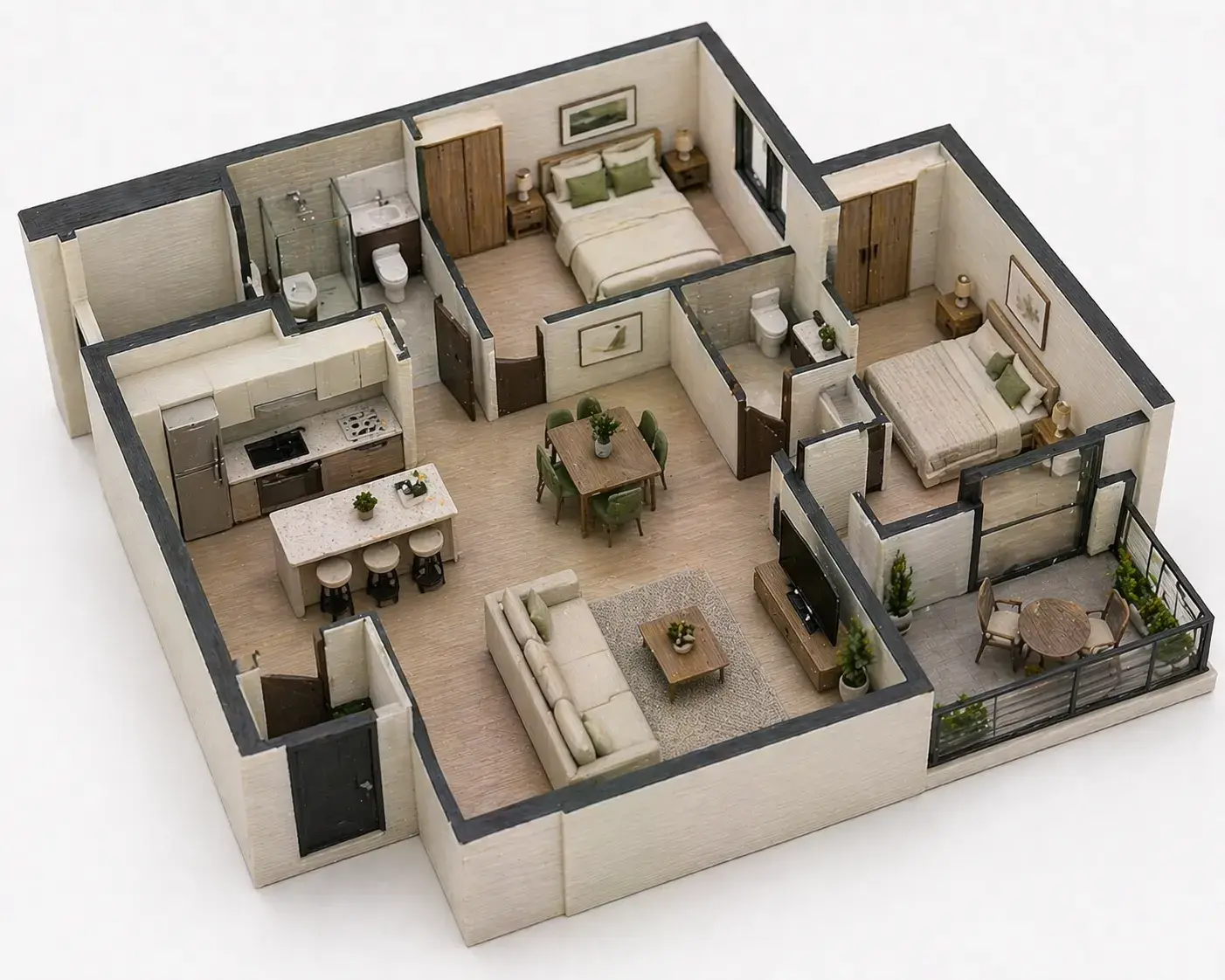 Maqueta de interior con mobiliario en 3D