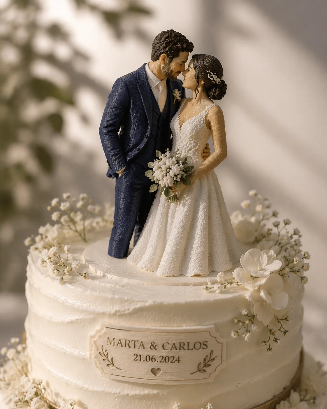 Figura personalizada de pareja de novios impresa en 3D con color real completo — TuEsencia3D