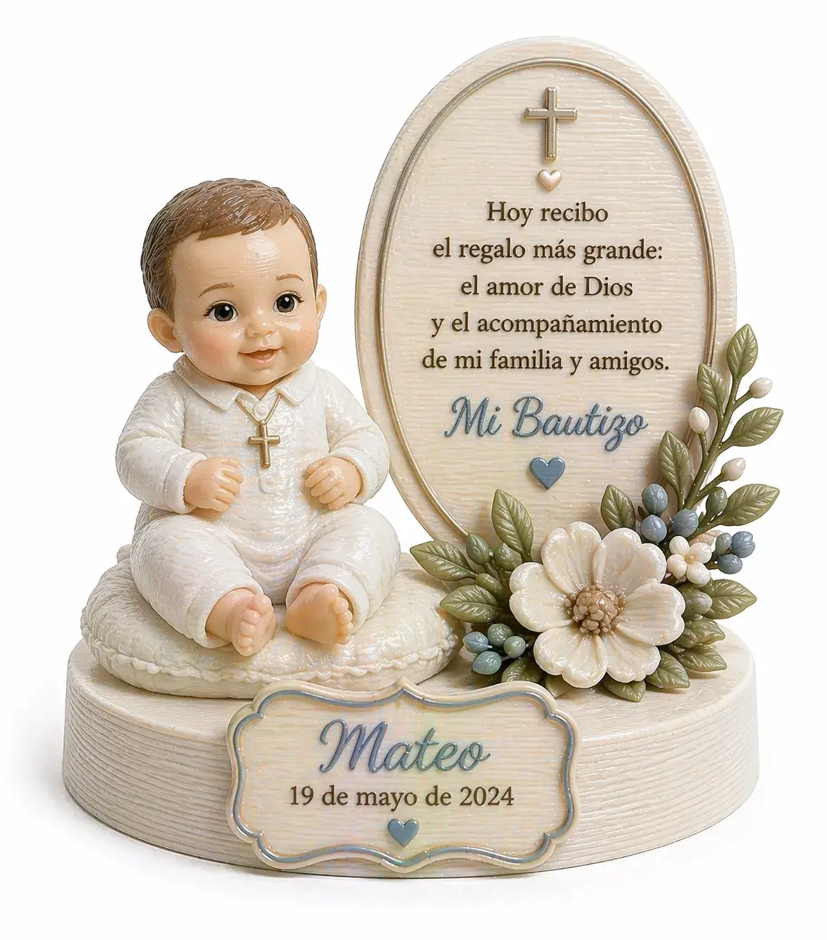 regalo bautizo recuerdo con fecha nombre impresion 3d